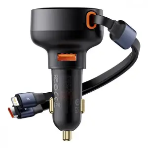 АЗП Baseus Enjoyment Pro 60W (USB) + Retractable Type-C+Lightning Cables Black