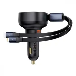 АЗП Baseus Enjoyment Pro 60W (USB) + Retractable Type-C+Lightning Cables Black
