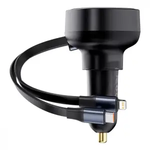 АЗП Baseus Enjoyment Pro 60W (USB) + Retractable Type-C+Lightning Cables Black