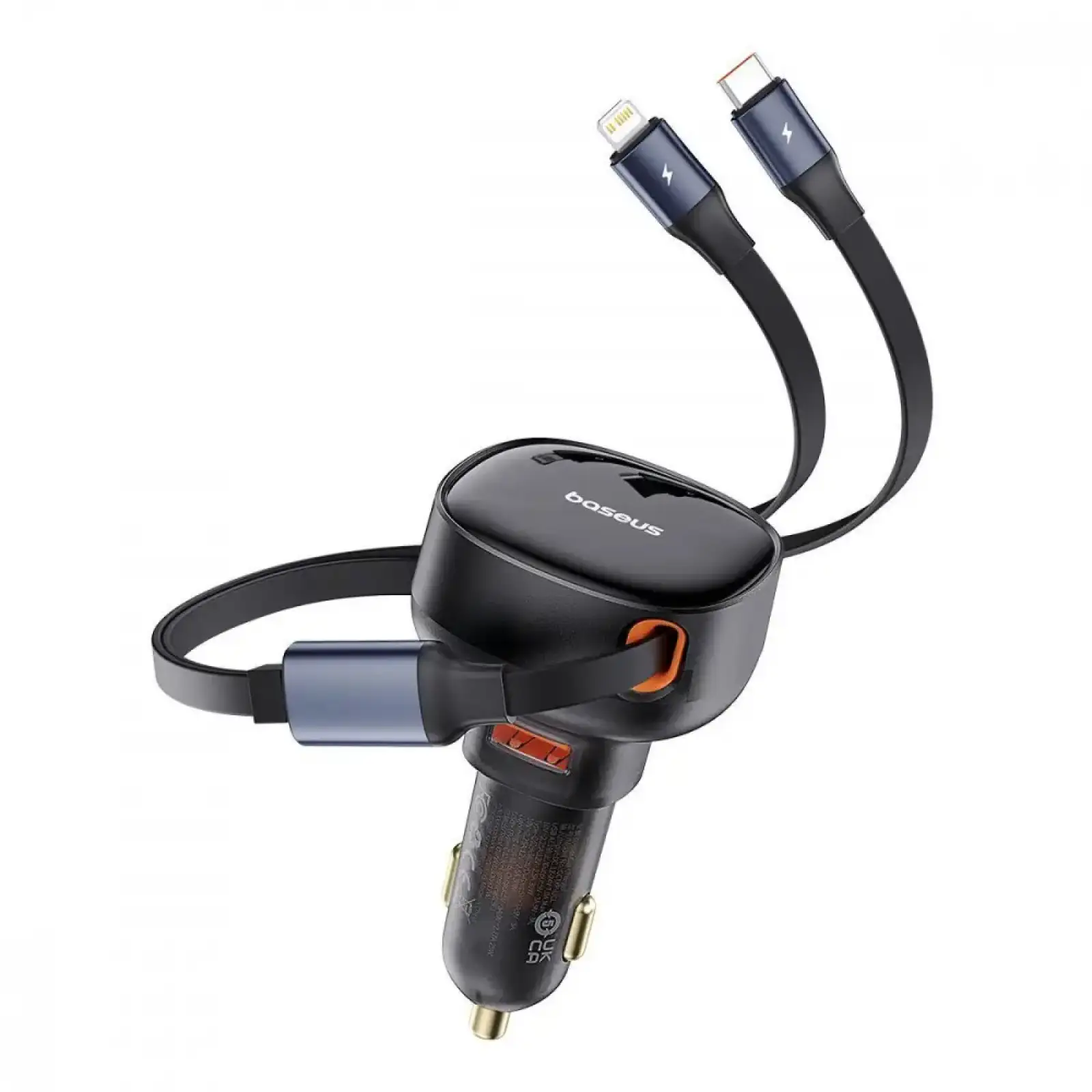 АЗП Baseus Enjoyment Pro 60W (USB) + Retractable Type-C+Lightning Cables Black