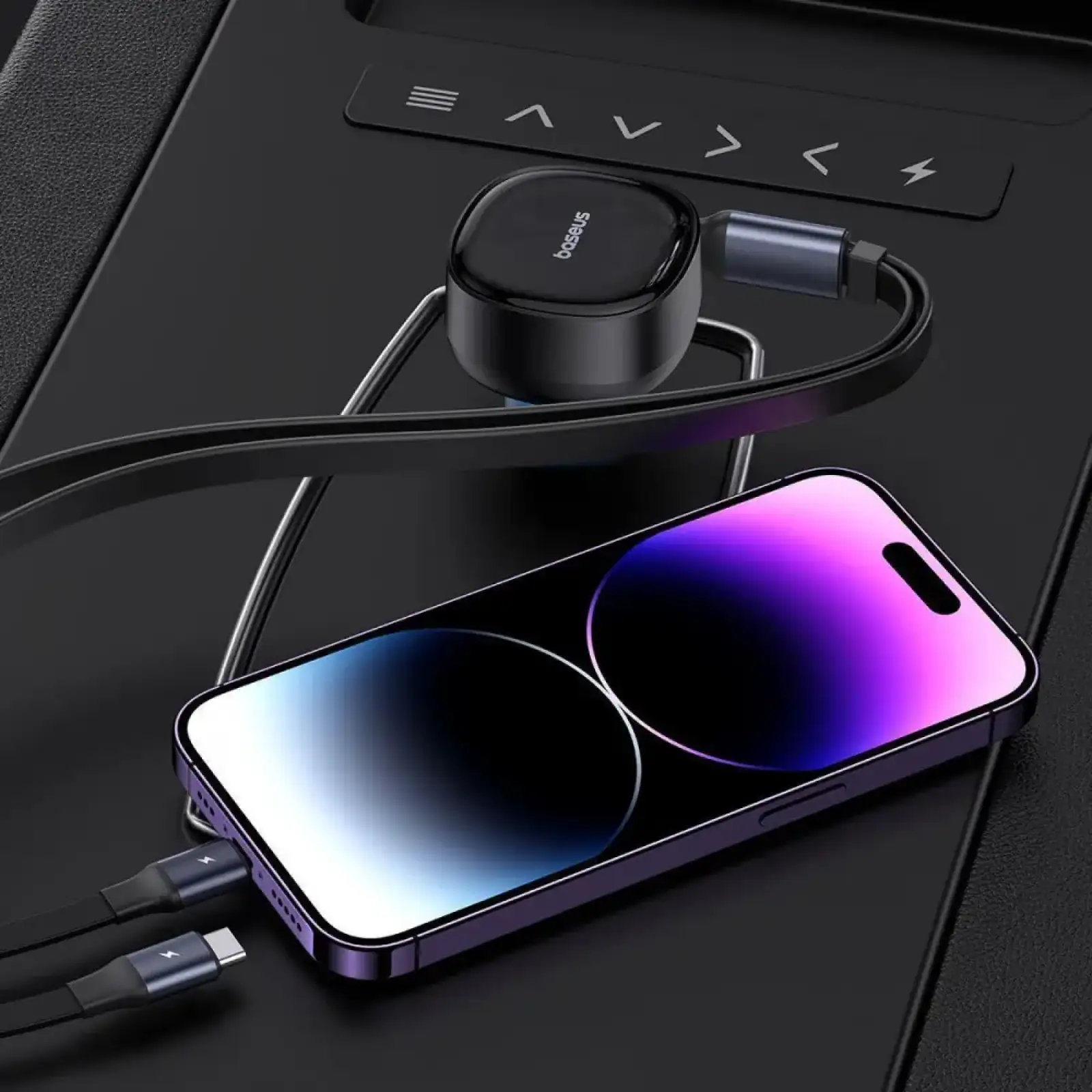 АЗП Baseus Enjoyment Pro 60W (USB) + Retractable Type-C+Lightning Cables Black