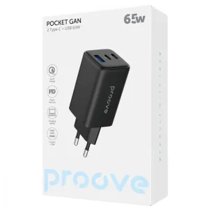МЗП Proove Pocket GaN 65W (2Type-C + USB) Black, WCPG65121201