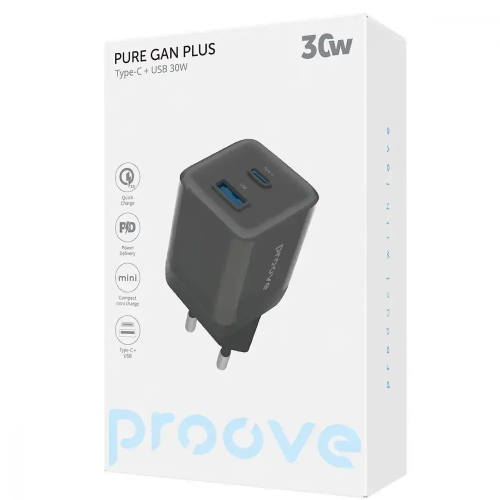 СЗУ Proove Pure GaN Plus 30W (Type-C + USB) White, WCPU30111202