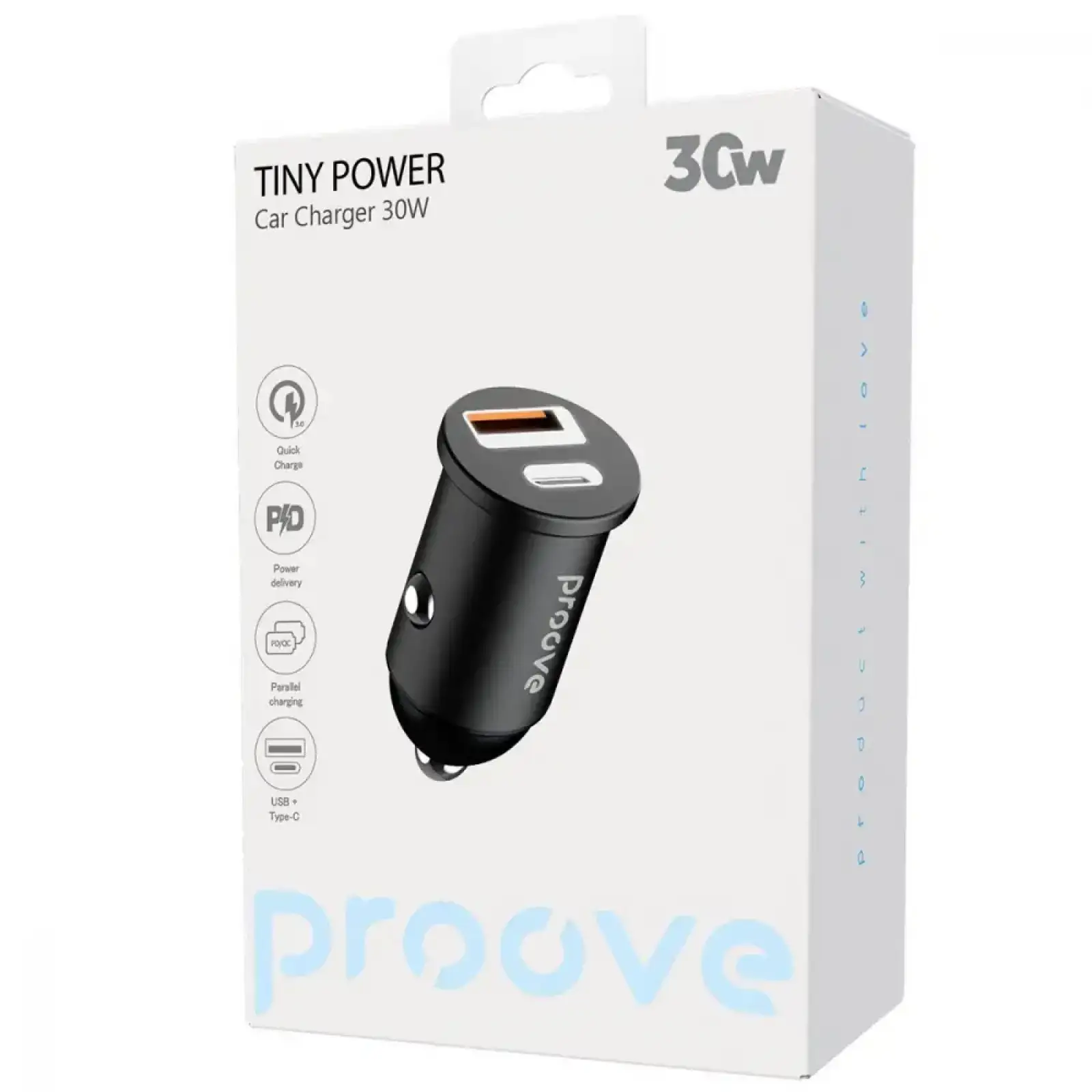 АЗП Proove Tiny Power 30W (Type-C + USB) Black, ACTP30111201