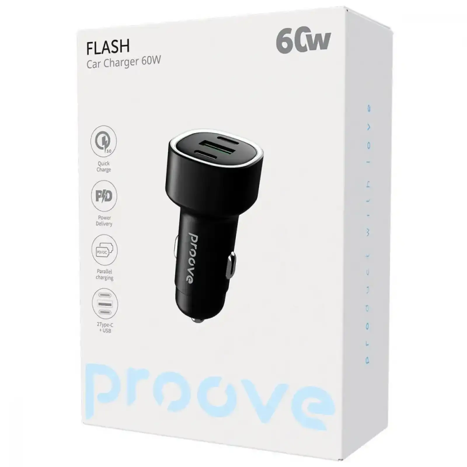 АЗУ Proove Flash 60W (2Type-C + USB) Black, CCFL60111201