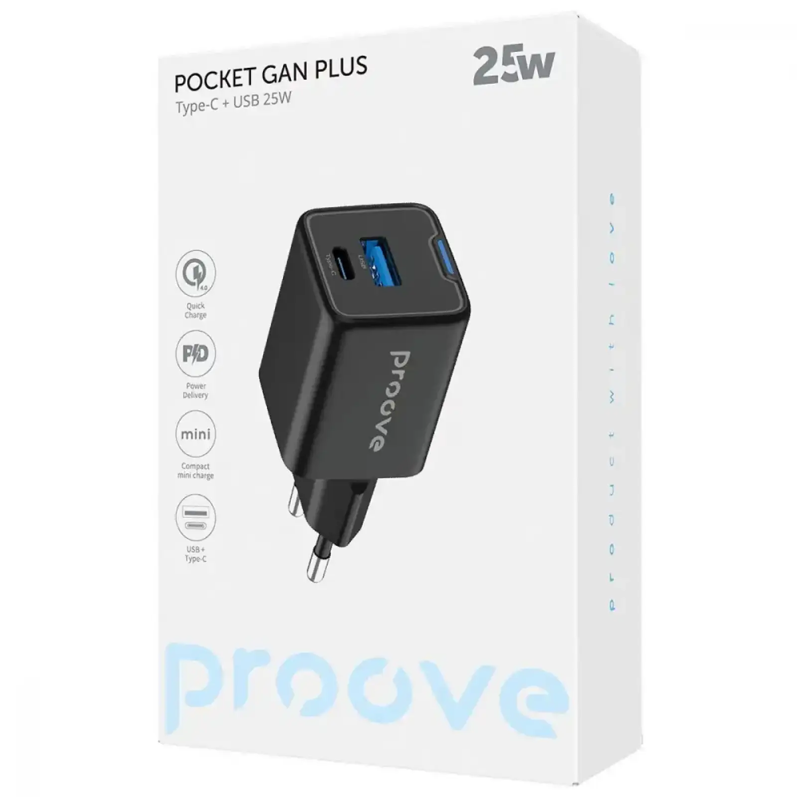 СЗУ Proove Pocket GaN Plus 25W (Type-C + USB) Black (602460001)