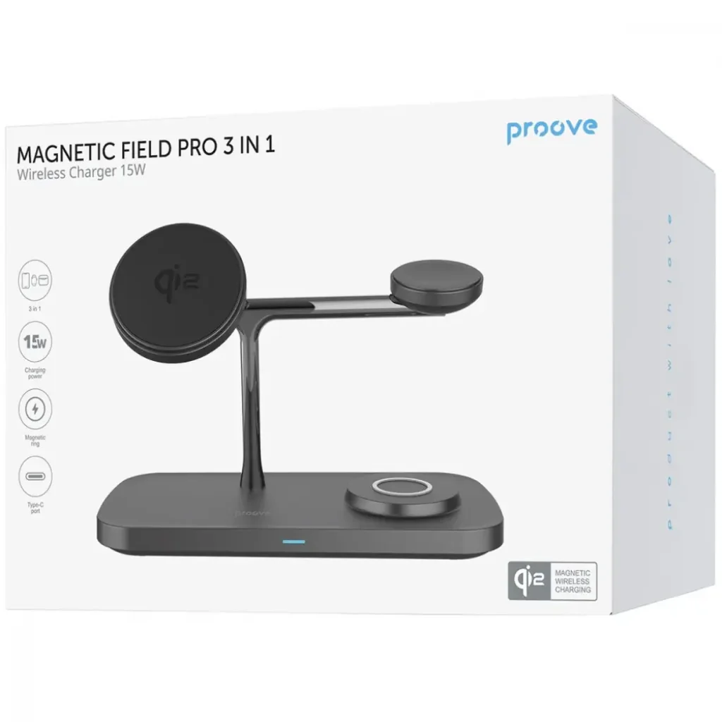 Беспроводная зарядка Proove Magnetic Field Pro 3 in 1 Qi2 Black (620390001)