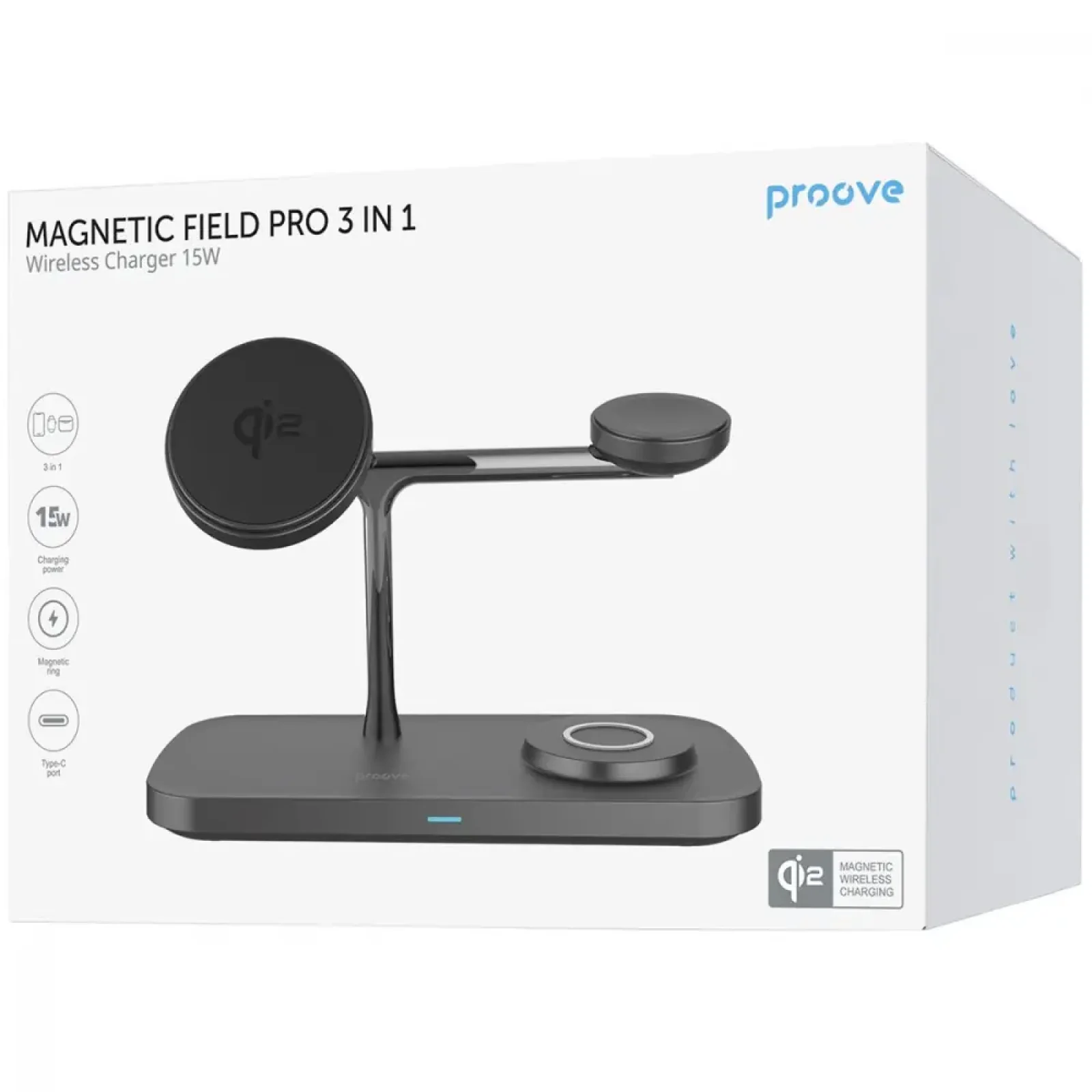 Бездротова зарядка Proove Magnetic Field Pro 3 in 1 Qi2 Black (620390001)