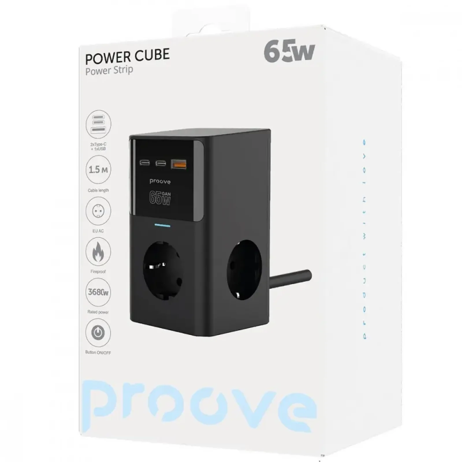 Сетевой фильтр Proove Power Cube 65W (3xAC + 2xType-C + 1xUSB) 1.5m Black (PSPC36801201)