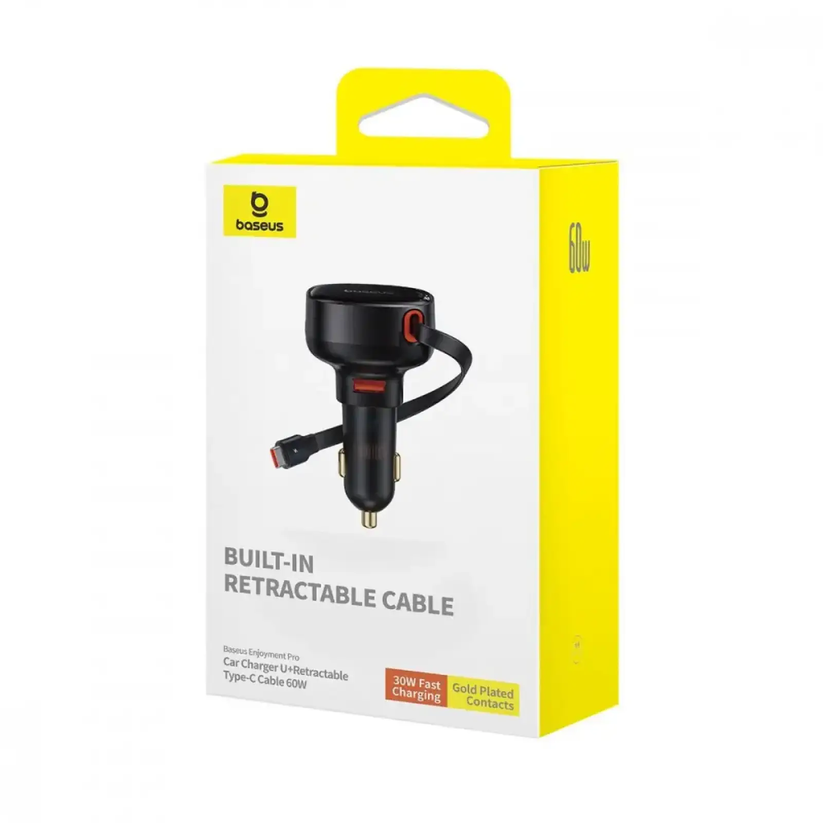 АЗП Baseus Enjoyment Pro 60W (USB) + Retractable Type-C Cable Black