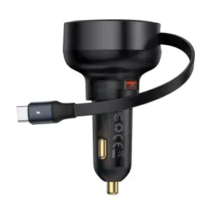 АЗП Baseus Enjoyment Pro 60W (USB) + Retractable Type-C Cable Black