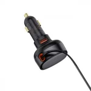 АЗП Baseus Enjoyment Pro 60W (USB) + Retractable Type-C Cable Black
