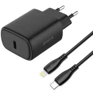 МЗП Proove Silicone Power 2 20W (Type-C) + Cable Type-C to Lightning (1m) Black