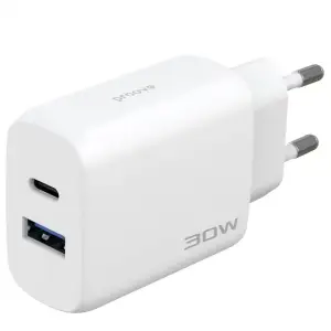 МЗП Proove Silicone Power 2 30W (Type-C + USB) + Cable Type-C to Type-C (1m) White