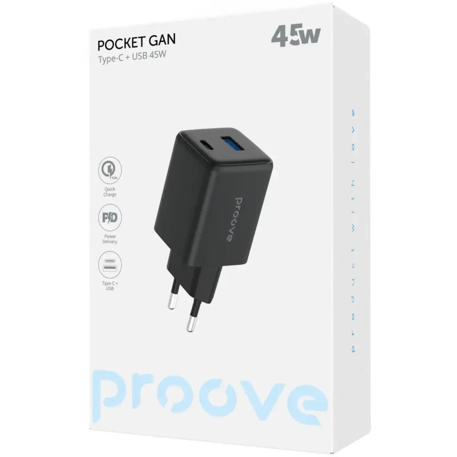 СЗУ Proove Pocket GaN 45W (Type-C + USB) Black