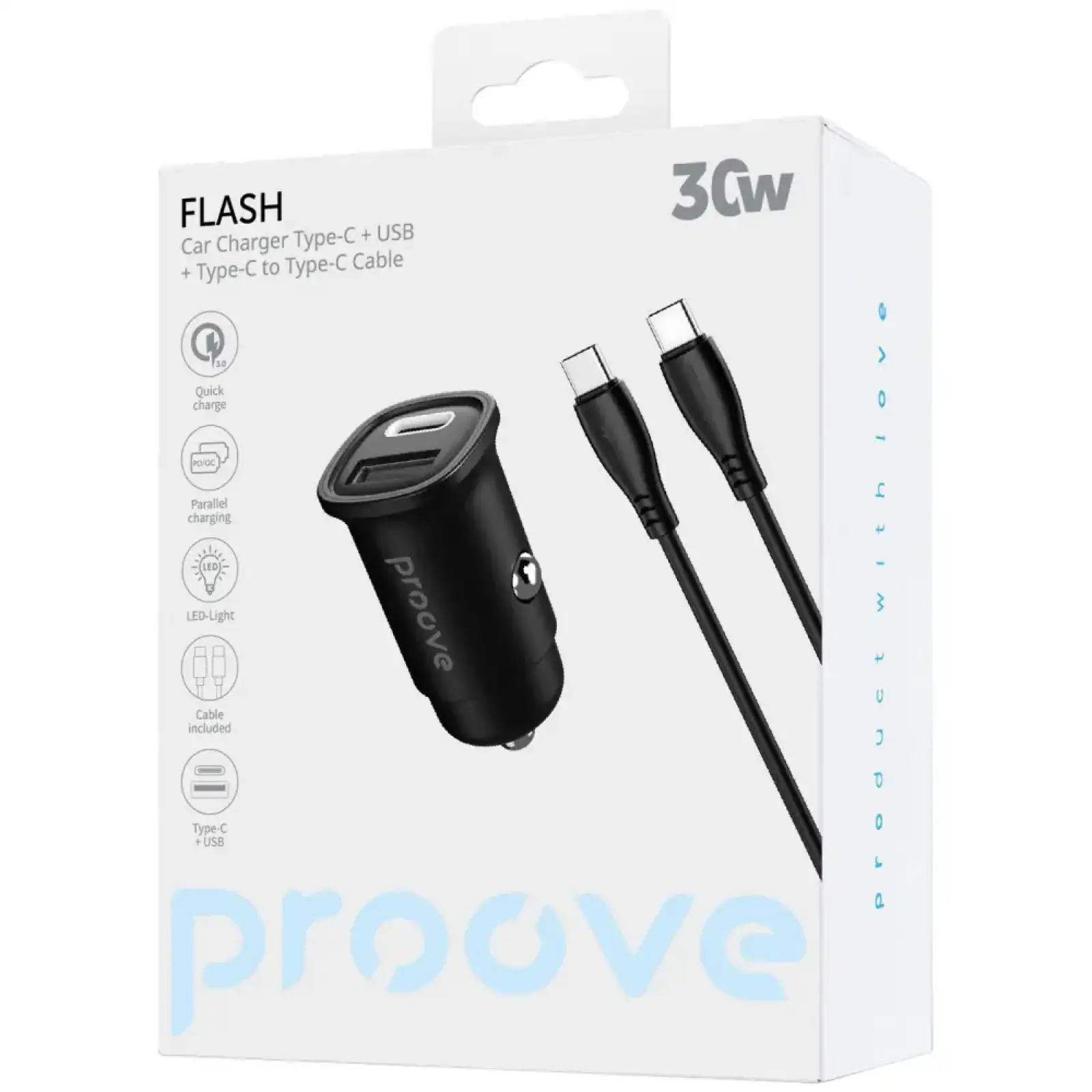 АЗУ Proove Flash 30W (Type-C + USB) + Cable Type-C to Type-C Black