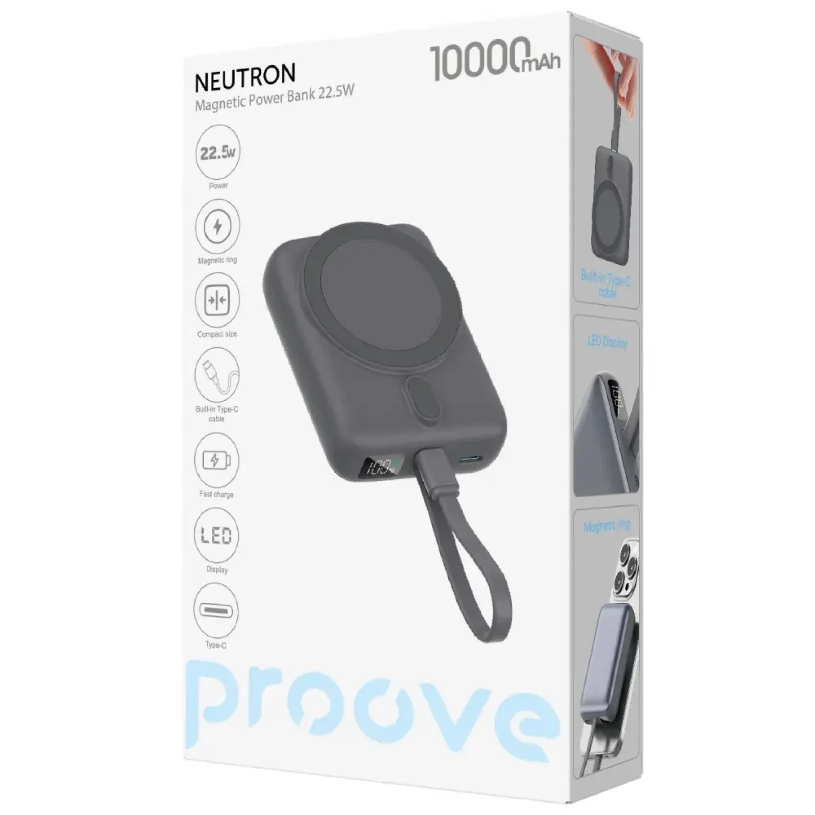 Зовнішній акумулятор Proove Neutron 22.5W 10000mAh Gray (PBNE22022203)