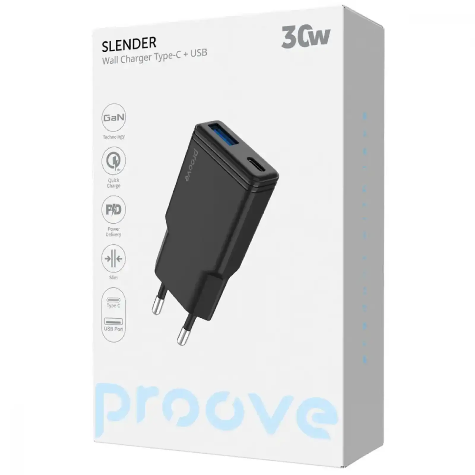 CЗУ Proove Slender 30W (Type-C+USB) Black