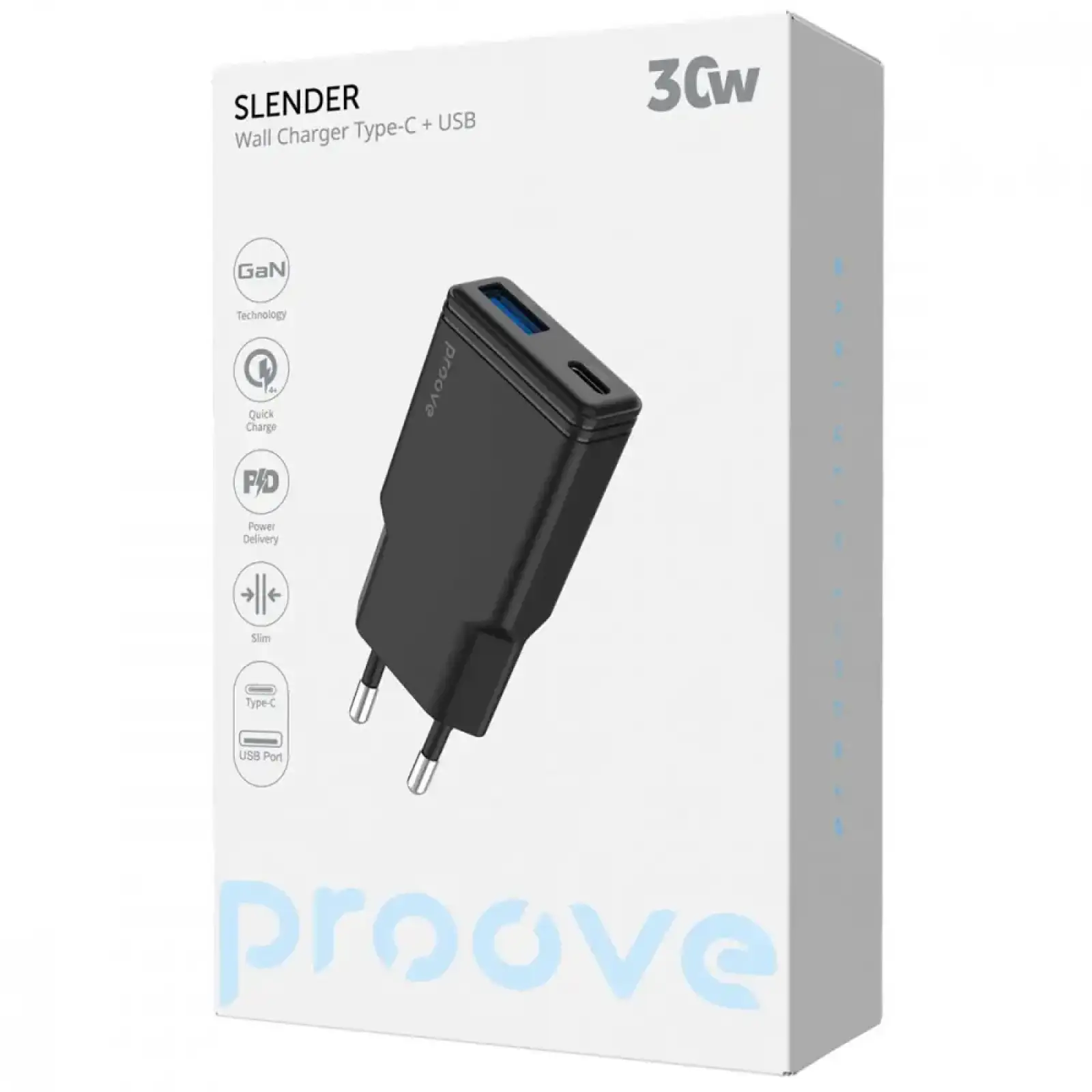 CЗУ Proove Slender 30W (Type-C+USB) White