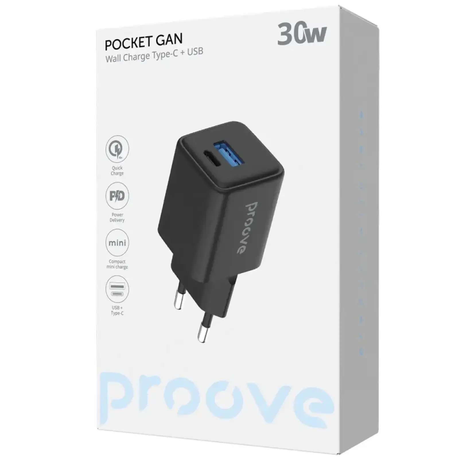 МЗП Proove Pocket GaN 30W (Type-C + USB) White