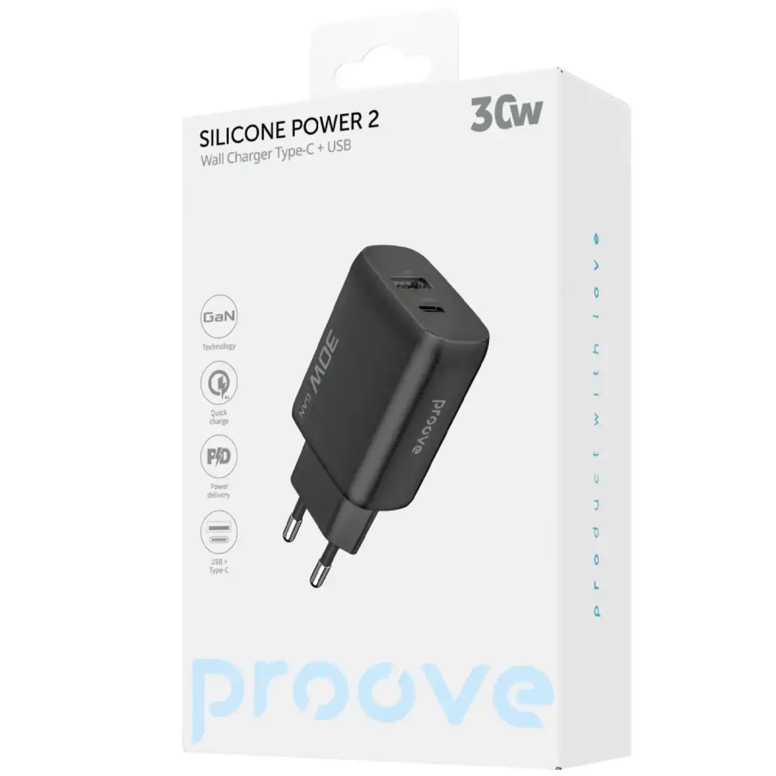 СЗУ Proove Silicone Power 2 30W (Type-C + USB) White