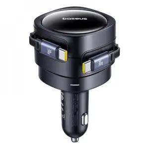 АЗП Baseus Enjoyment Max 60W (Retractable 2xType-C Cables) Black