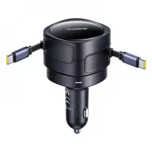 АЗП Baseus Enjoyment Max 60W (Retractable 2xType-C Cables) Black