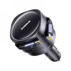 АЗП Baseus Enjoyment Max 60W (Retractable 2xType-C Cables) Black