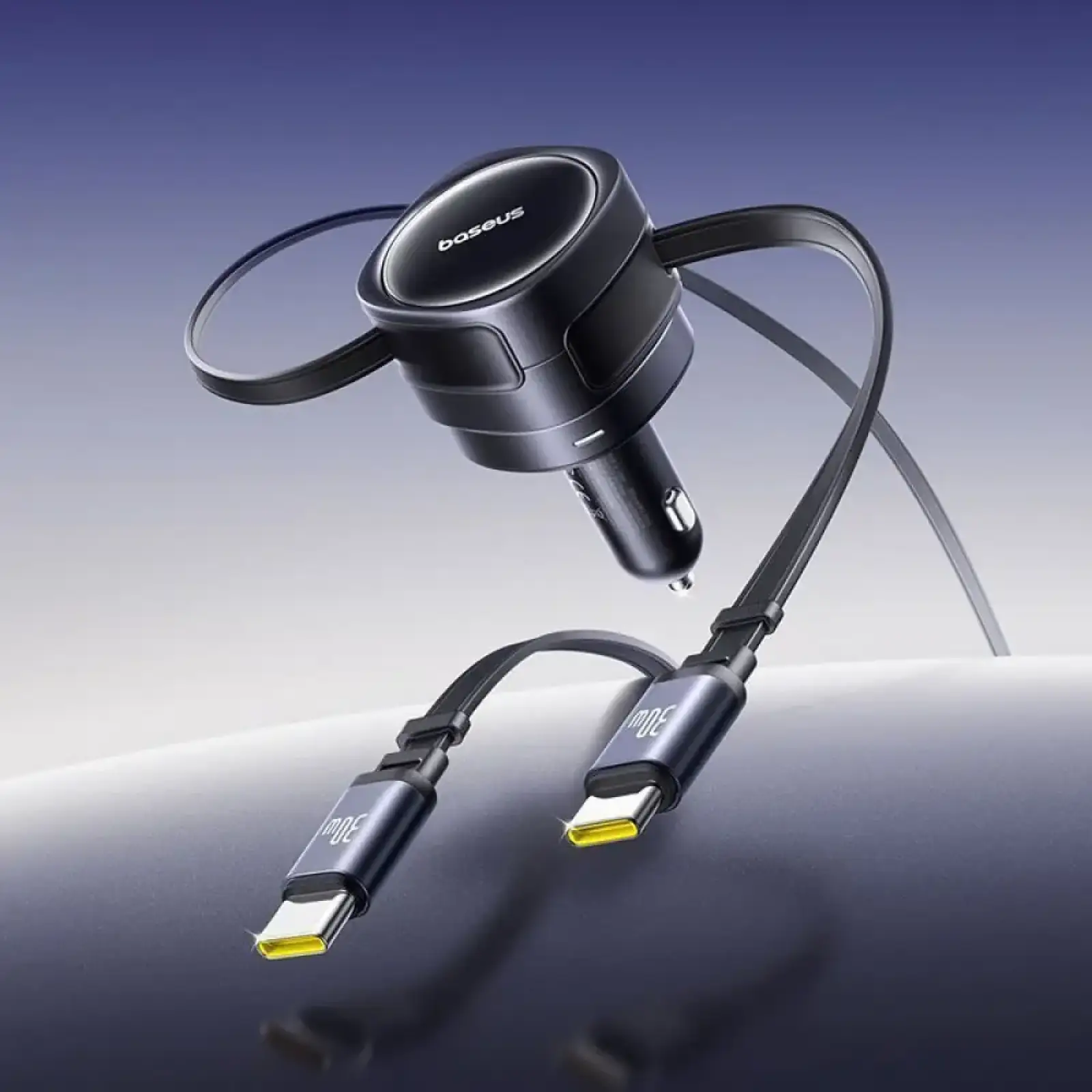АЗП Baseus Enjoyment Max 60W (Retractable 2xType-C Cables) Black