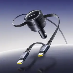 АЗП Baseus Enjoyment Max 60W (Retractable 2xType-C Cables) Black