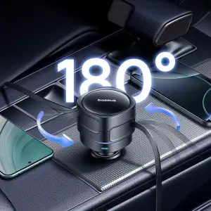 АЗП Baseus Enjoyment Max 60W (Retractable 2xType-C Cables) Black
