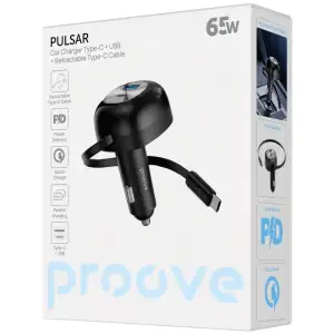 АЗП Proove Pulsar 65W (Type-C + USB) + Retractable Type-C Cable Black (CCPR65110001)
