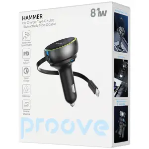 АЗУ Proove Hammer 81W (Type-C + USB) + Retractable Type-C Cable Black