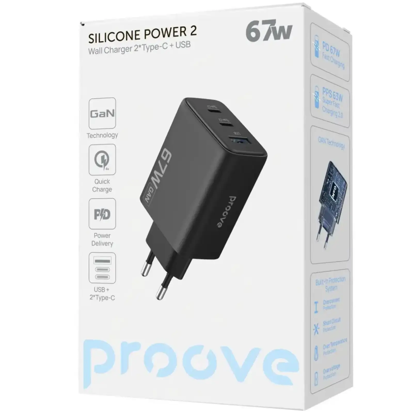 МЗП Proove Silicone Power 2 67W (2*Type-C+USB) Black