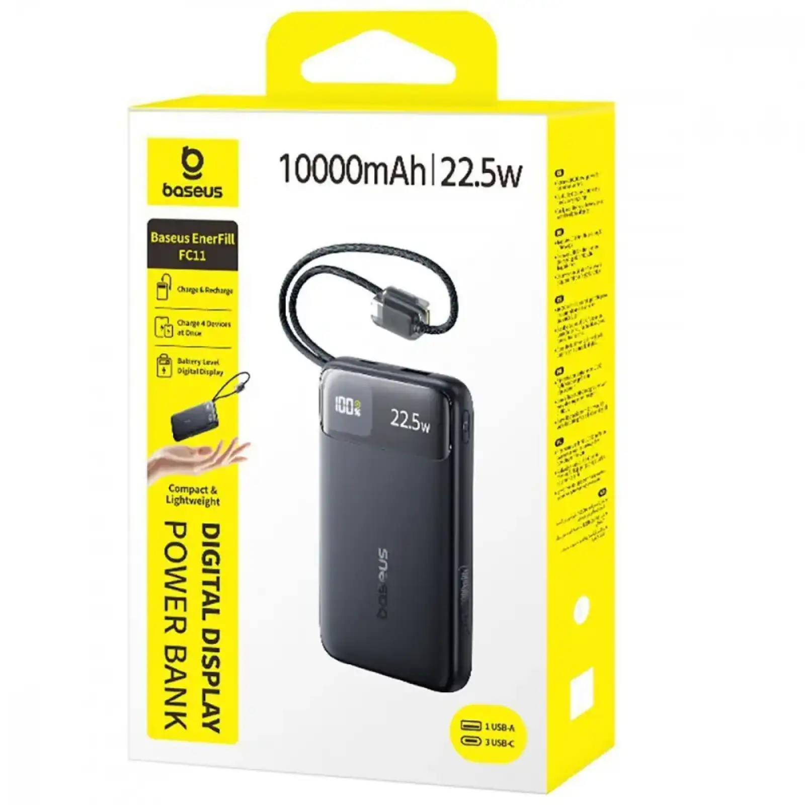 Зовнішній акумулятор Baseus EnerFill FC11 Digital Display 10000mAh 22.5W + Кабель Type-C to Type-C Black