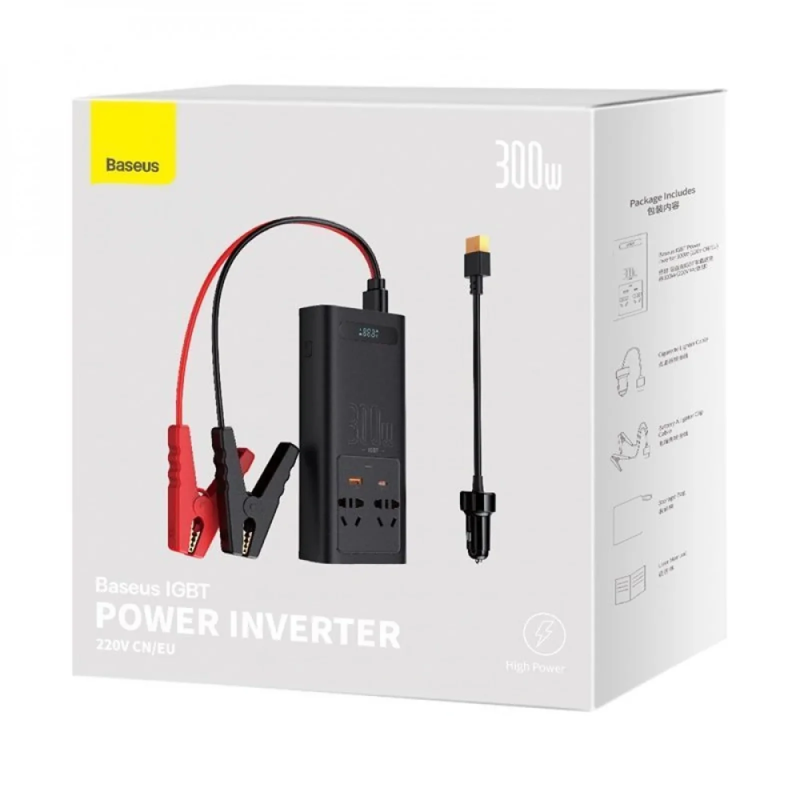 Автомобільний інвертор Baseus In-car Inverter 300W (220V CN/EU) Black, CGNB010101