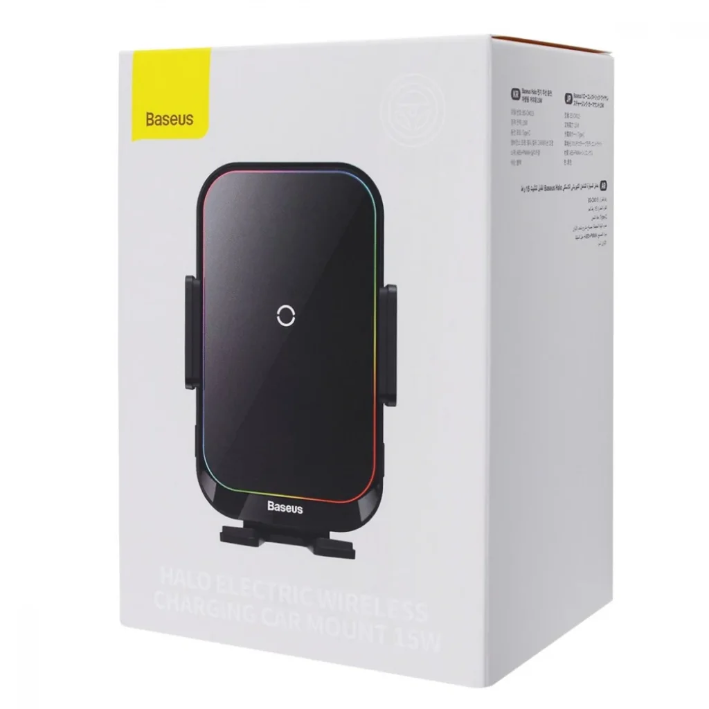 Тримач в машину з Бездротовим ЗП Baseus Halo Electric 15W Black, SUDD000001