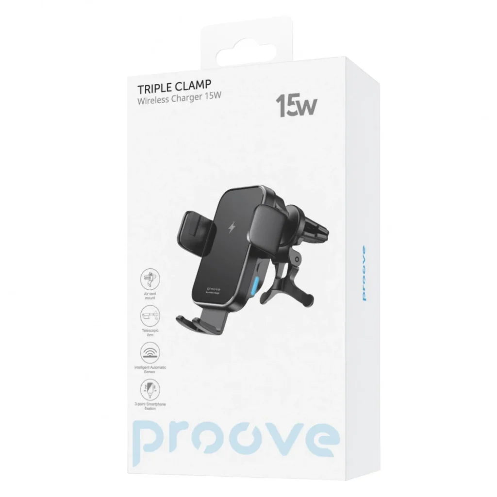 Тримач в машину з бездротовим ЗП Proove Triple Clamp 15W Black WHTC15010001