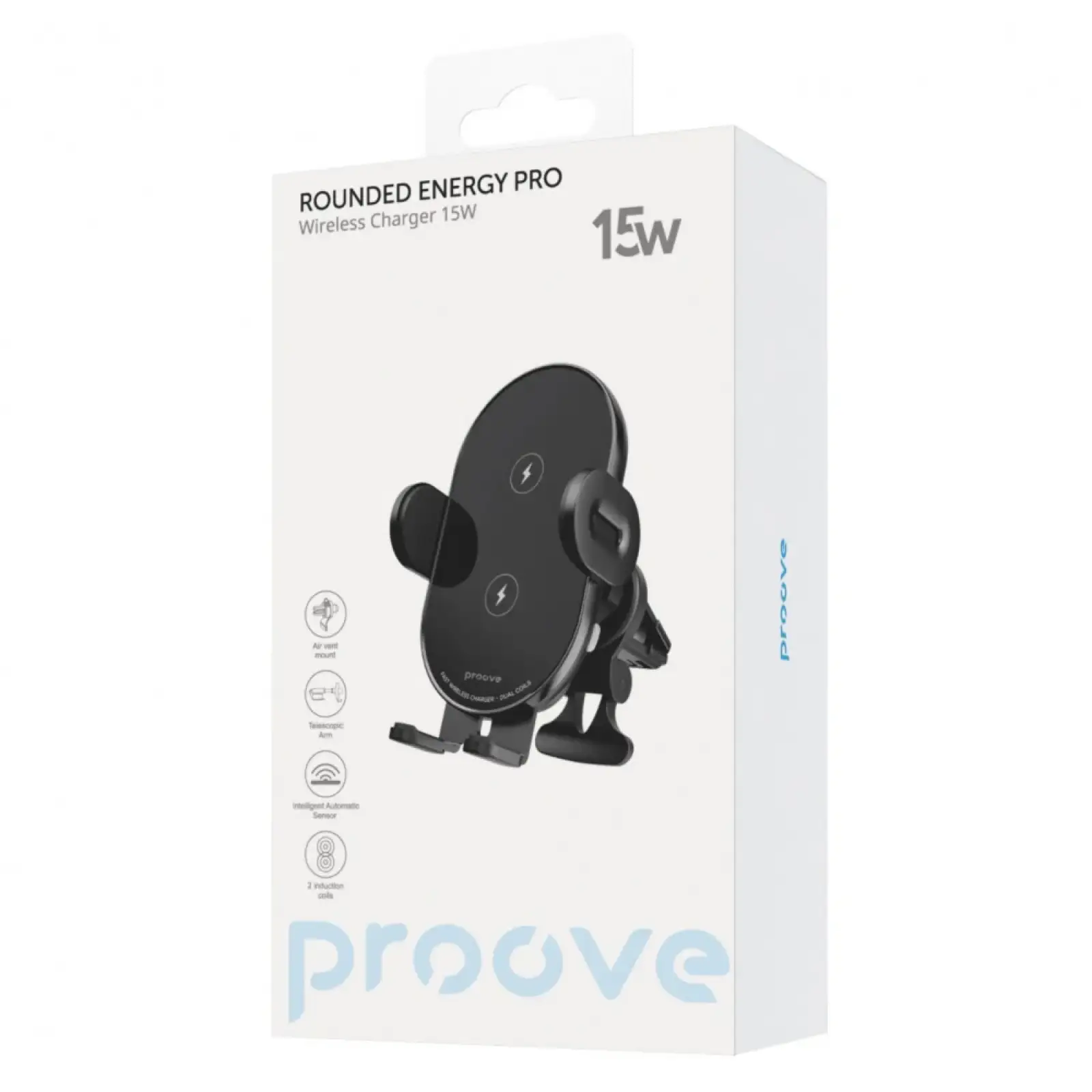 Автодержатель с беспроводной зарядкой Proove Rounded Energy Pro 15W Black WHRP15010001