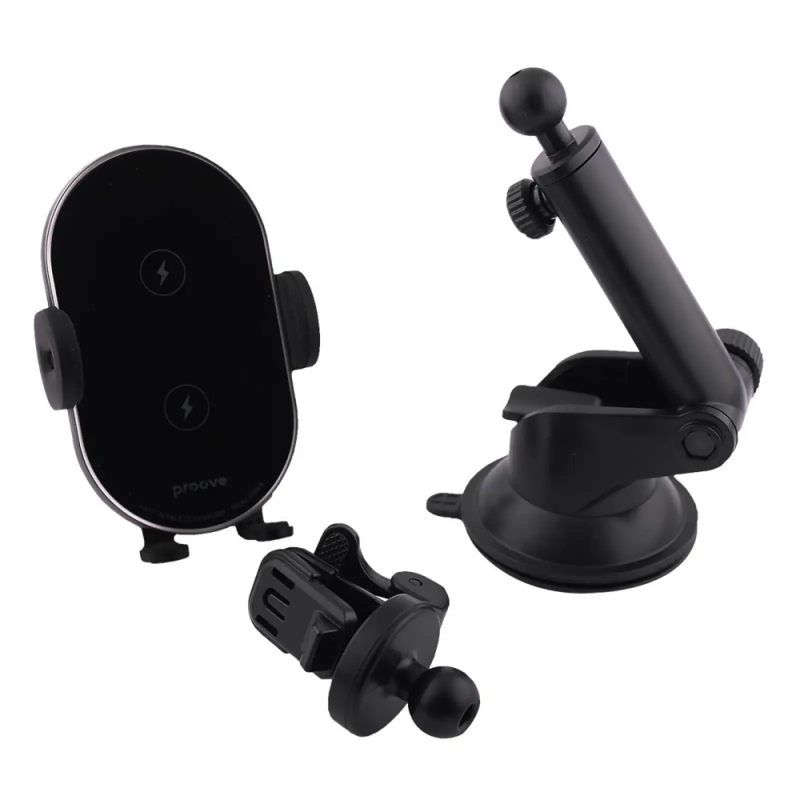 Автодержатель с беспроводной зарядкой Proove Rounded Energy Pro 15W Black WHRP15010001