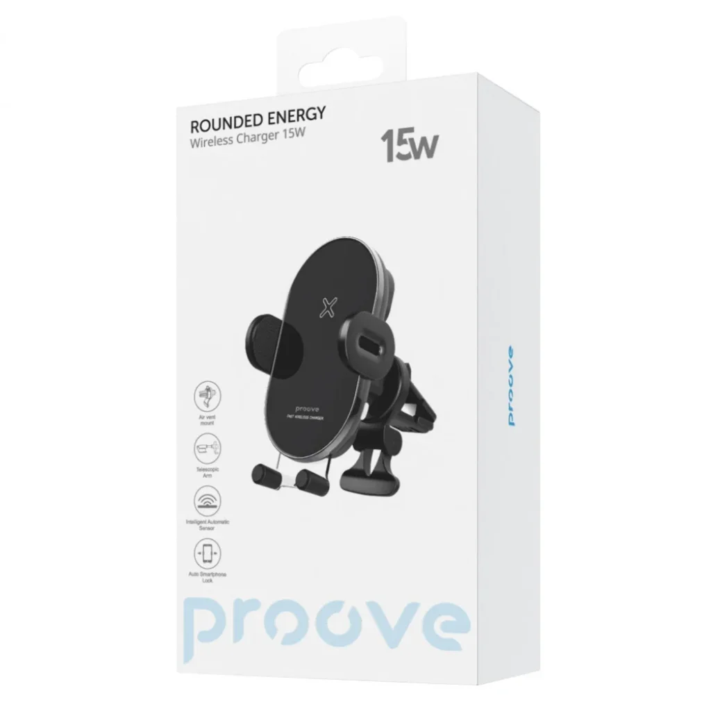 Тримач в машину з бездротовим ЗП Proove Rounded Energy 15W Black WHRE15010001