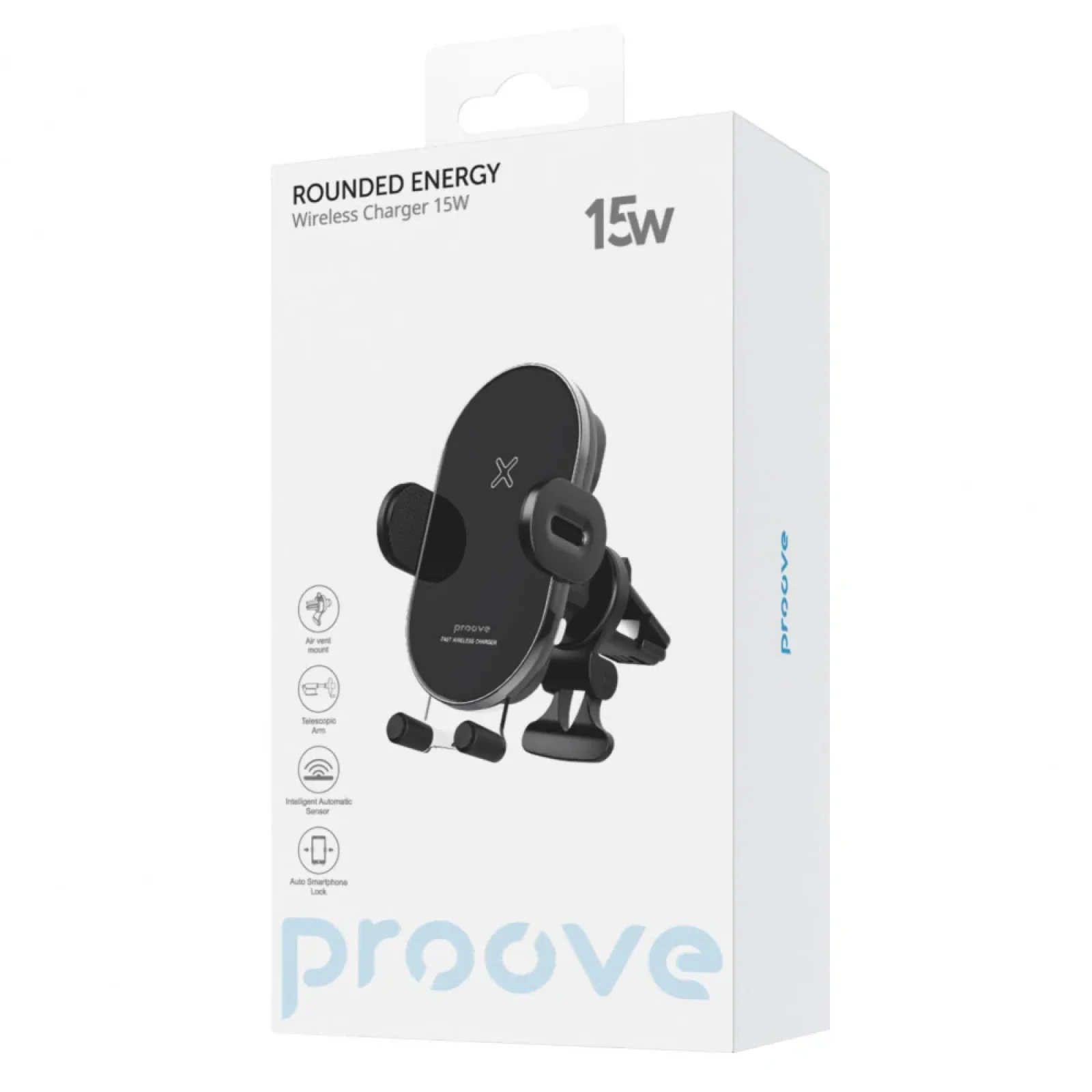 Тримач в машину з бездротовим ЗП Proove Rounded Energy 15W Black WHRE15010001