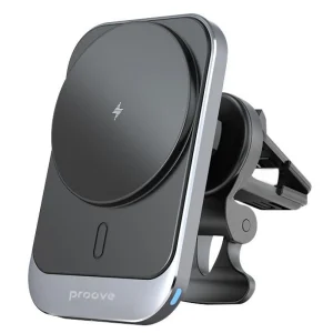 Тримач в машину з бездротовим ЗП Proove Square Magnetic PRO 15W metal gray