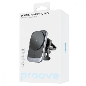 Тримач в машину з бездротовим ЗП Proove Square Magnetic PRO 15W metal gray