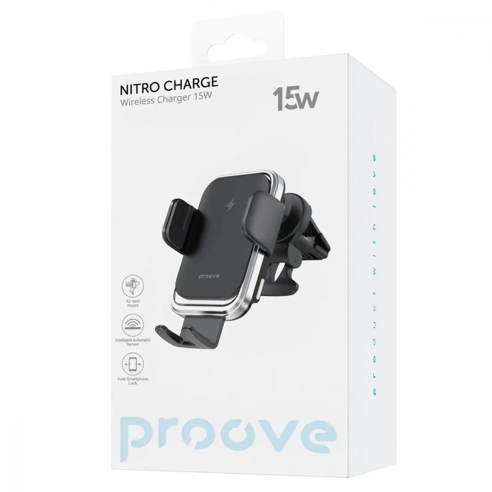 Автодержатель с беспроводной зарядкой Proove Nitro Charge 15W Black, WHNC15002001