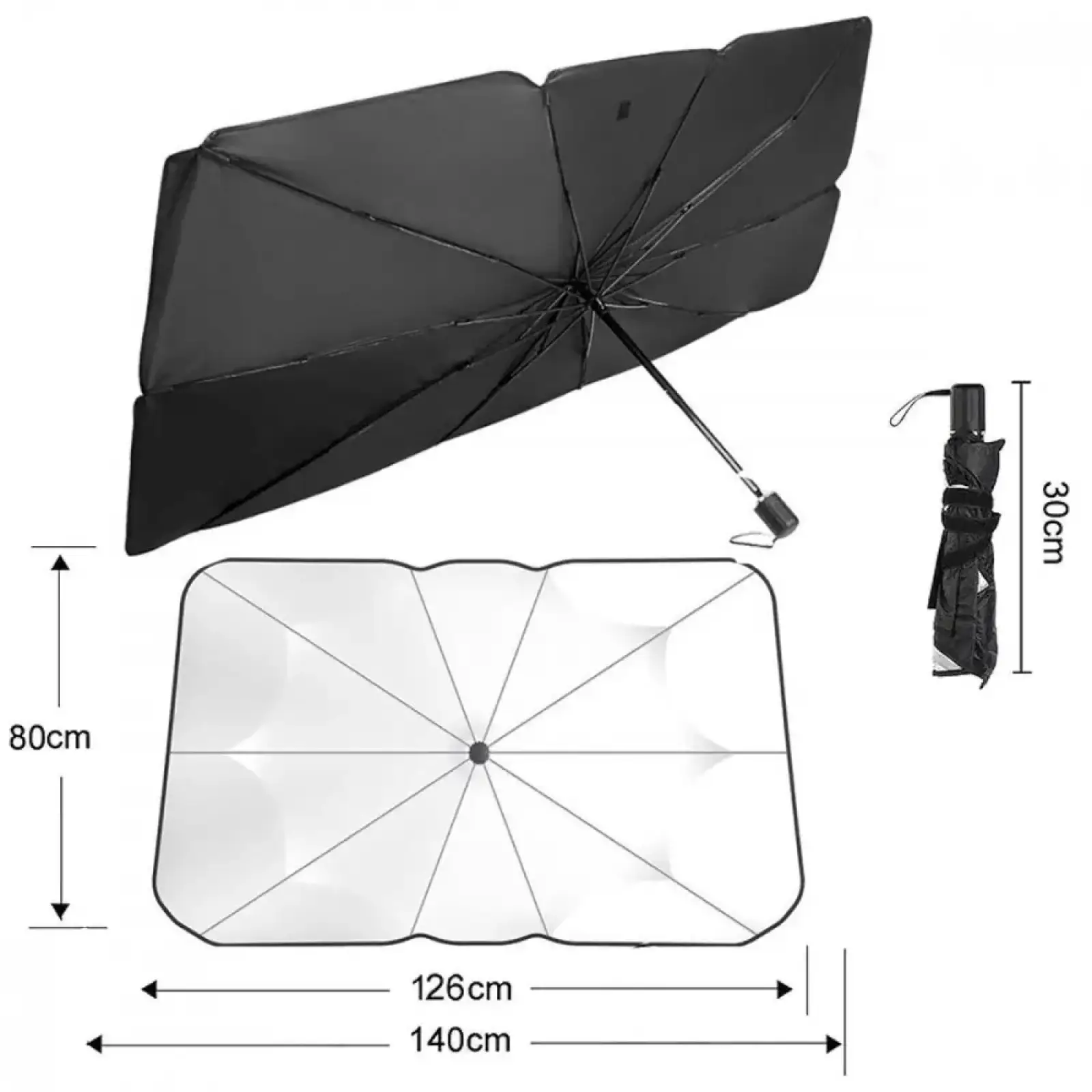 Солнцезащитный зонт для автомобиля SunShield 126*140*80cm Black