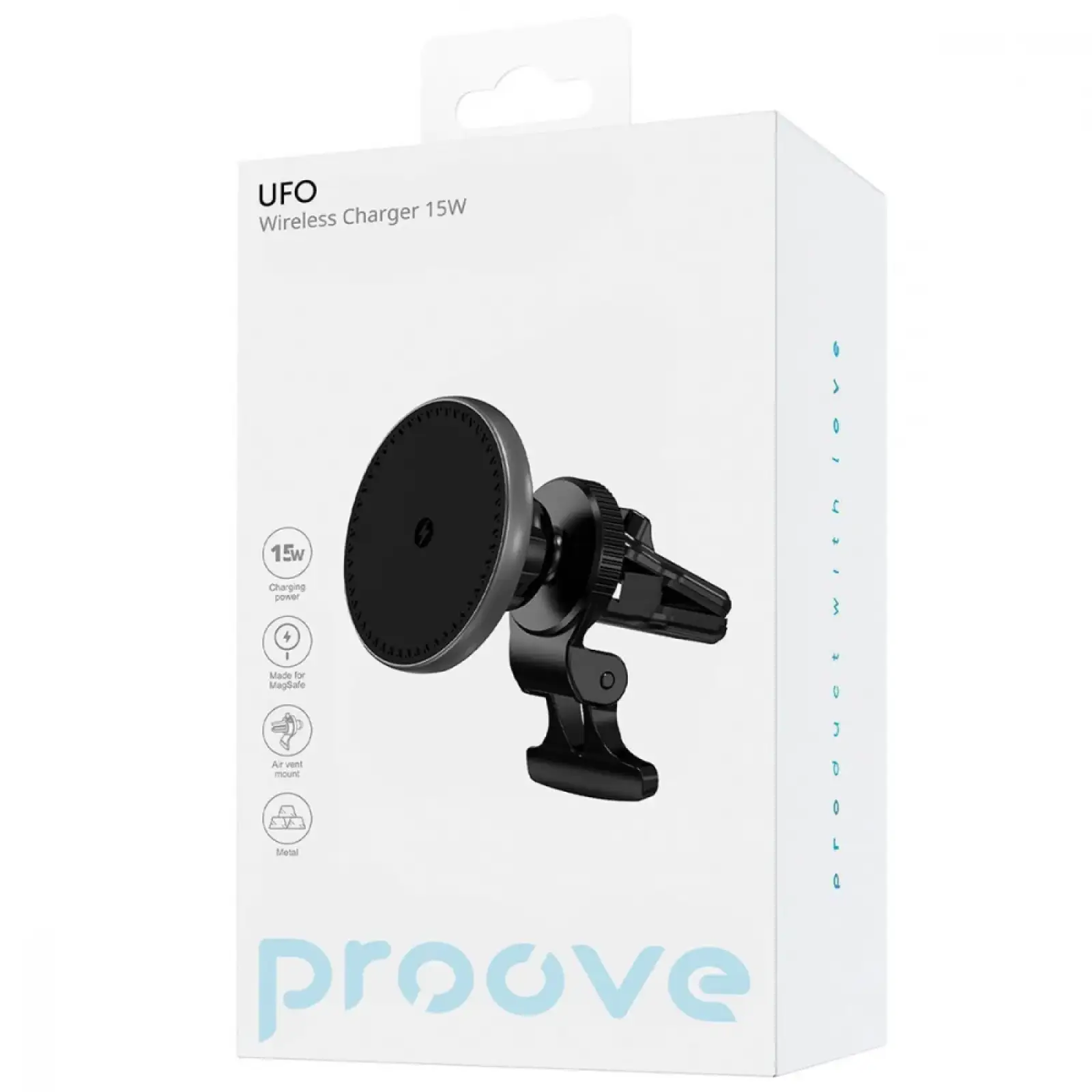 Автомобільний тримач з Бездротовим ЗП Proove UFO 15W Black, WHUF15020001