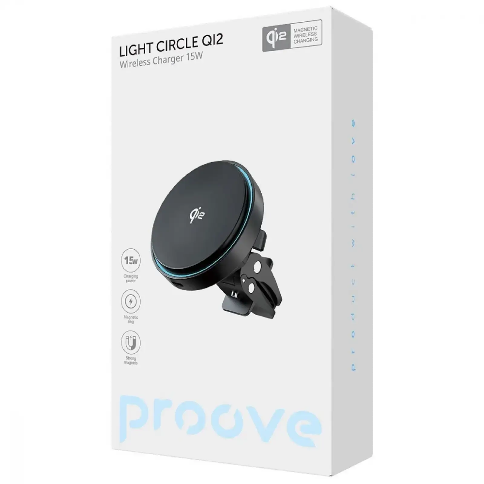 Автомобільний тримач з бездротовим ЗП Proove Light Circle Qi2 15W Metal Gray, WHLC15010002