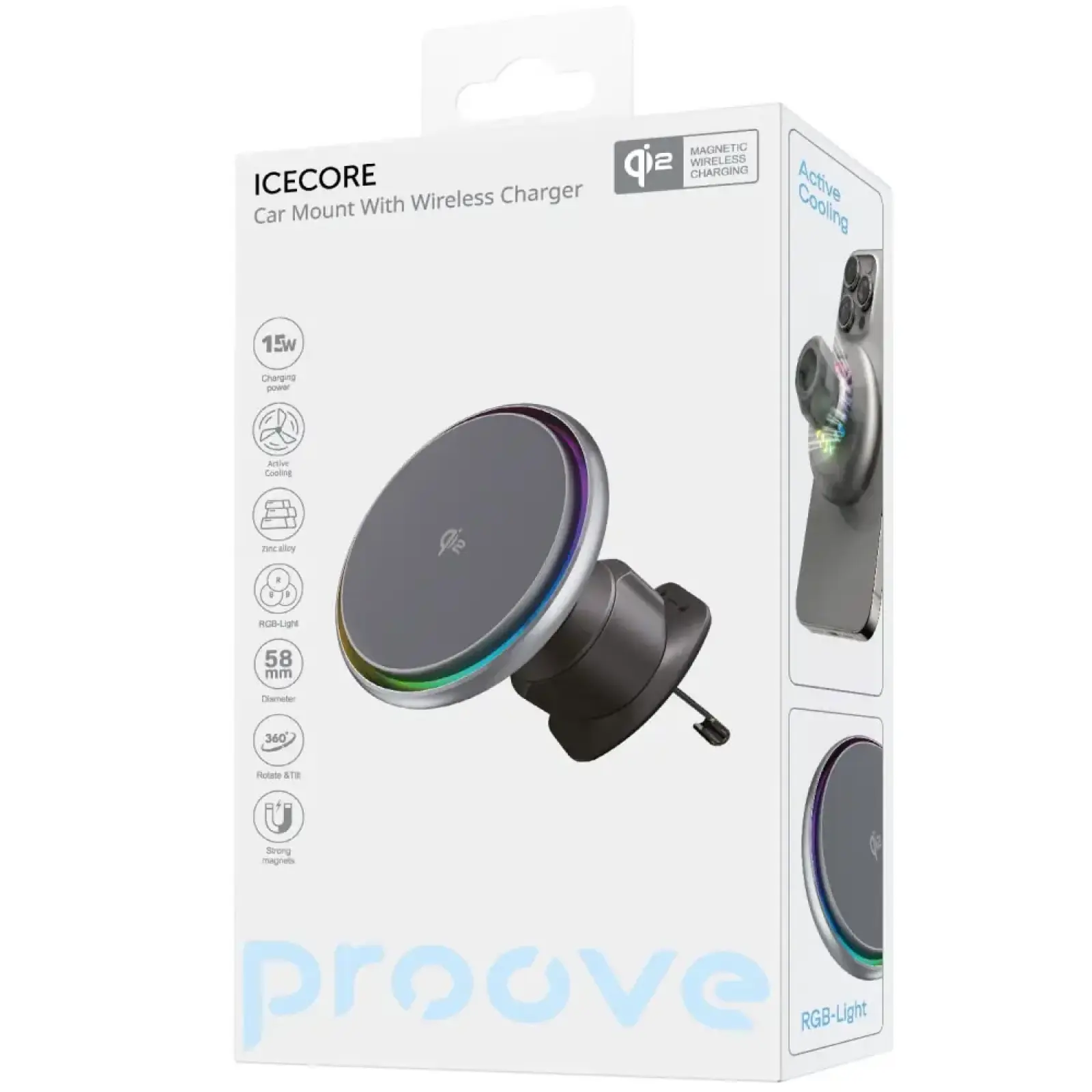 Автодержатель Proove IceCore Qi2 15W Gray (WHIC15002003)