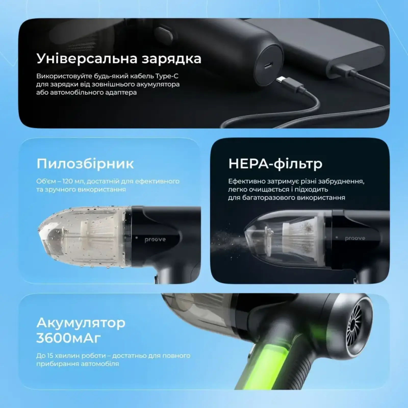 Портативный пылесос Proove Void Assistant V1 (5000pa) Black (PAVS15001201)